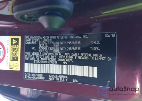 2019 Toyota Highlander Le from USA, damaged, VIN 5TDBZRFH1KS993914